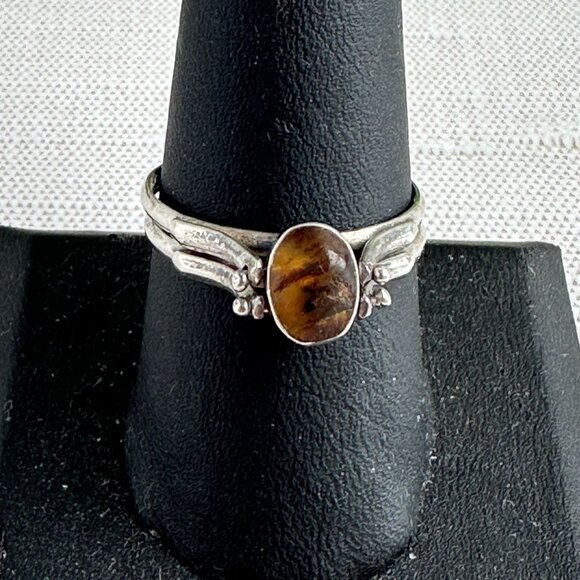 Larimar and Amber Silver Flip Ring Size 9.5 - Picture 2 of 14